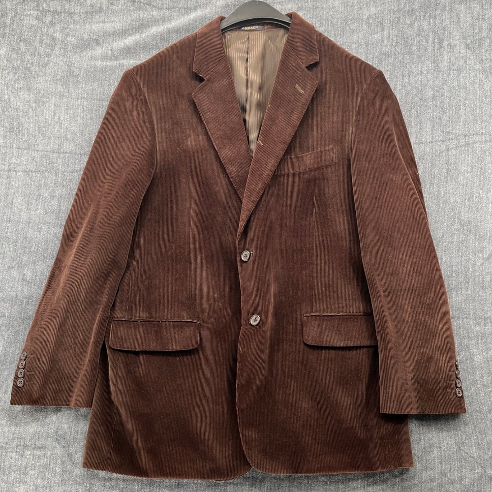 Adolfo Corduroy Blazer Mens 42R Brown Cotton Two Button Sport Coat Single Vent